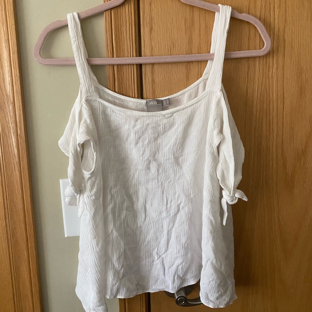 ASOS white cold shoulder bow top